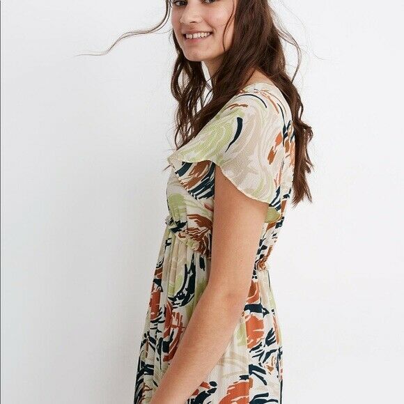 Madewell / Flutter-Sleeve Ruffle-Waist Midi Dress / Brushing Up / Cottagecore 6 - Picture 2 of 4